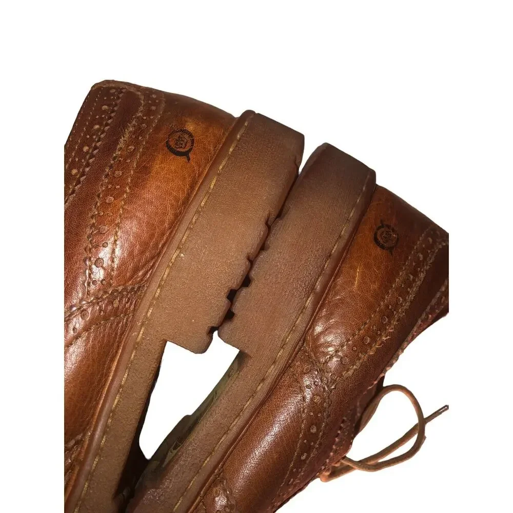 Born Mens Brown Pebbled Leather Wingtip Oxford Brogue Dress Shoes H48516 Size 13